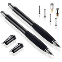 MEKO (2da generación) [2 en 1 serie de precisión] Pen de lápiz óptico de disco para iPhone, iPad Pro/Mini/Air, Samsung Galaxy Note y todos los dispositivos de pantalla táctil haz con 6 puntas de reemplazo, paquete de 2 (negro/negro)