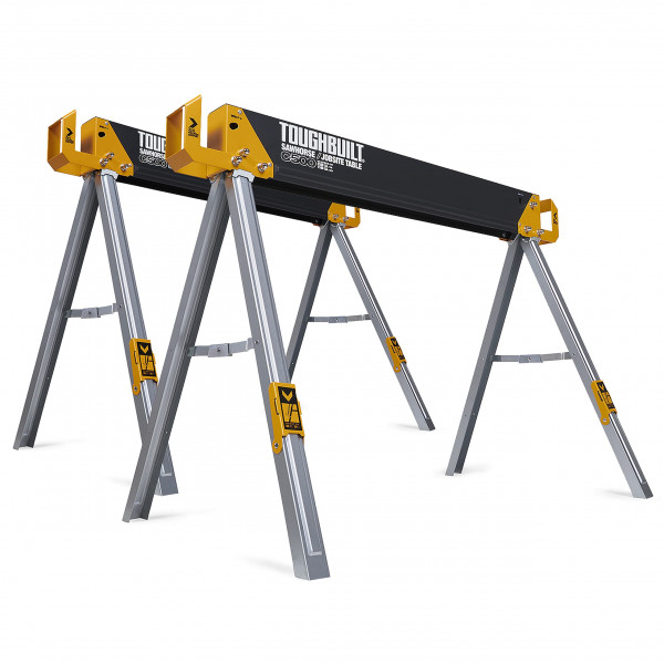 ToughBuilt - caballos de sierra con brazos de soporte de 2x4 1100 lb de capacidad - construcción de servicio pesado con patas abiertas rápidas y mango de agarre fácil - (TB -C500) - paquete de 2