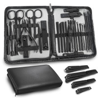 Kit de manicura Kit de aseo para hombre de cuidado personal, 30 en 1 kit de pedicura de uñas profesionales, cortadoras de uñas para hombres y herramientas de belleza, con un lujoso estuche de viaje (negro)