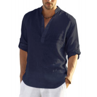 Camisetas Henley de lino de algodón de algodón de coofandy Henley Camisetas de playa casual de manga larga