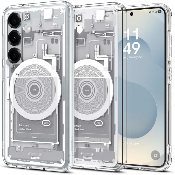 Spigen Ultra Hybrid Magfit diseñado para Galaxy S25 Plus Case [Qi2 Certified/Magnet para Galaxy] (2025) - Zero One White