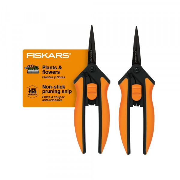 Snips de poda Fiskars - Cizallas de jardín de 6 con agarre de comodidad y acción de primavera: cuchillas de acero antiadherentes afiladas y precisas - Cizallas de poda de calidad para plantas en tiendas de cultivo e hidroponía - 2 paquete