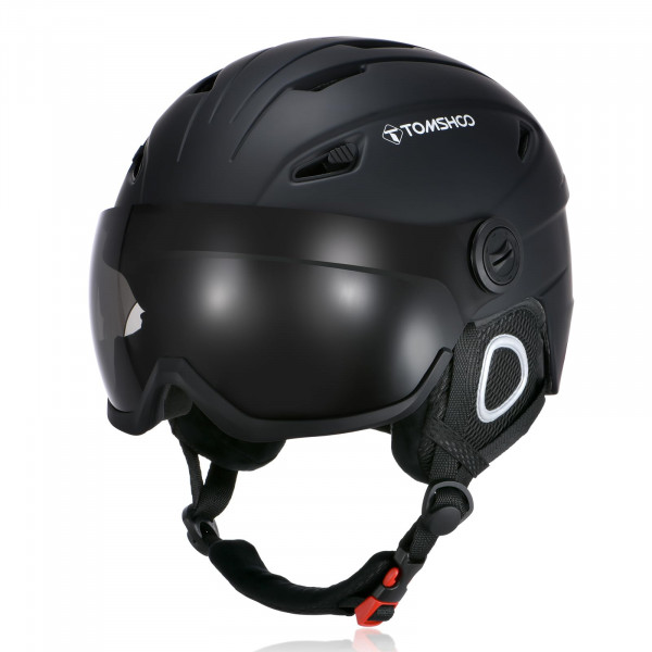 Tomshoo Ski Snowboard Casco de patineta ajustable a prueba de viento ajustable al revestimiento de nieve nieve para el casco deportivo de invierno (negro con vasos, grandes)
