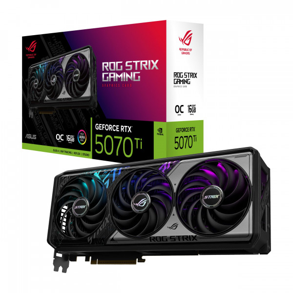 ASUS ROG STRIX GEFORCE RTX 5070 TI OC EDITION 16GB GDDR7 Tarjeta gráfica (PCIe 5.0, HDMI/DP 2.1, 3.2-lotes, ventiladores de tecnología axial, diseño maxcontact con cámara de vapor, almohadilla térmica GPU de fase, sincronización Aura)