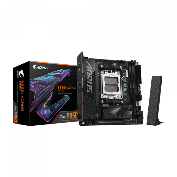 Gigabyte B850i Aorus Pro AMD AM5 LGA 1718 Motherboard, Mini-ITX, DDR5, 2x M.2, PCIe 5.0, USB-C, WiFi7, 2.5GBE LAN, EZ-Latch, Garantía de 5 años