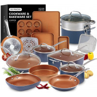 Pots y sartenes de Home Hero Set Non Stick - Juegos de cocina de cocina compatibles con inducción + juegos de artículos para hornear - sin palos, sin PFOA, set de olla y sartén sin estribas (20 piezas - cobre)