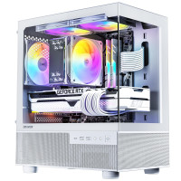 Okinos Aqua 3, Micro ATX Case, Matx PC Case con 3 x 120 mm de ventilador argb de 3 pines preinstalado, panel frontal de vidrio templado de vista panorámica y panel lateral, con puerto tipo C, blanco