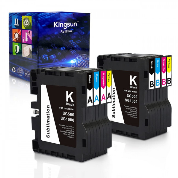Ksumei SG500 SG1000 Cartucho de tinta de sublimación Compatible con Sawgrass Virtuoso SG500 SG1000 Impresoras Negro de 8 paquetes, cian, magenta, amarillo (Serie A+B)