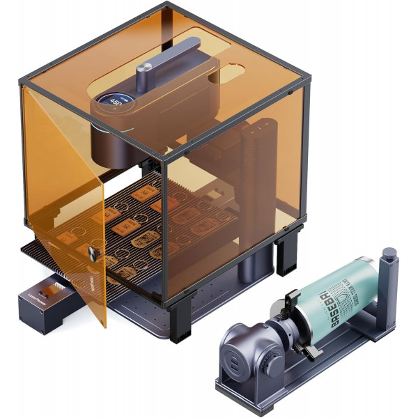 LASERPECKER LP4 Grabador de doble láser con cubierta de protección cúbica, sensor de seguridad de auto-pausa, extracción de humo para metal grabado, madera, plástico, extensiones rotativas y de portaobjetos incluidas