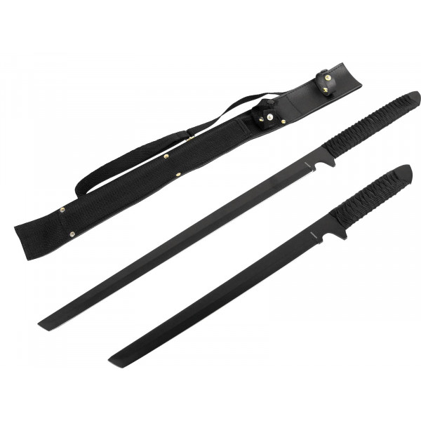 Munetoshi 2pc. Black/Gold/Silver/Rainbow Machete Set Shinobi con vaina y correa de nylon