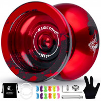 Magicyoyo N11 Professional no respondiendo Yoyo & Responsive yo yo para niños 8-12 o por encima de la aleación de aluminio yoyo con bolsa yoyo, 1 guante, 12 esfuerzos y kit de rodamiento receptivo (rojo negro)