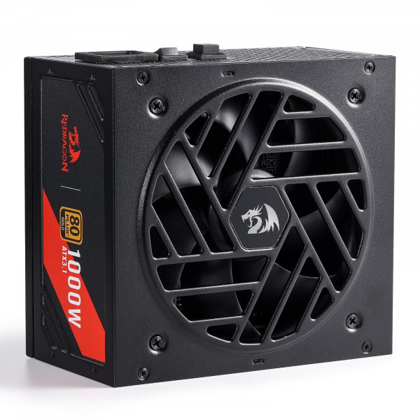 Redragon RGMS-1000W Pro 80+ Gold 1000 Watt Fuente de alimentación con ATX 3.1 y PCIe 5.1 Tamaño de 150 mm totalmente modular, de 150 mm, ventilador inteligente de bajo ruido ecológico, condensadores 100% japoneses, cables de modos completos
