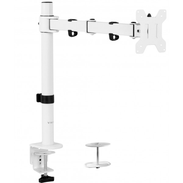 Monte del escritorio del brazo de monitor individual Vivo, contiene pantallas de hasta 32 pulgadas regulares y 38 pulgadas ultraes, completamente ajustables con la pestaña C y la base de la araño, VESA 75x75 mm o 100x100 mm, blanco, stand-v001WWW
