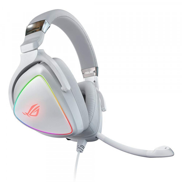 ASUS RGB Gaming Headset Rog Delta | Hi-Res es ESS Quad-DAC, Efecto de iluminación circular RBG | Conector USB-C para PC, consolas y juegos móviles | Auriculares para juegos con micrófono desmontable, blanco