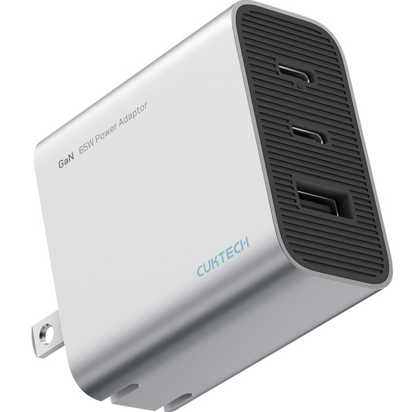 CUKTech 65W USB C Charger, Gan III PD Fast Charger, PPS 3-puerto Compacto adaptador plegable compatible con MacBook Pro/Air, Dell XPS 13, iPhone 16/15Pro, Switch, Steam Deck, Galaxy S24 (Silvery, 3-Port)