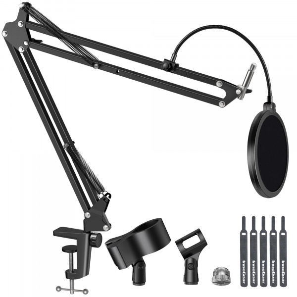 Innogear Mic soporte para bolas de nieve azul y bola de nieve azul de la bola de nieve Boom Boom Soport con filtro de pop porta de micrófono para Hyperx Quadcast Solocast Fifine Shure SM7B y otro micrófono, carga máxima 1.8 kg, grande