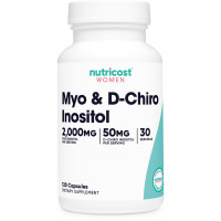 NuTrostost Myo inositol y D-chiro inositol para mujeres 2000mg, 120 cápsulas, 2000mg myo y 50mg D-chiro por porción, 30 porciones, vegetariano amigable, no GMO y gluten sin gluten
