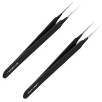 Pinzas de cabello encarnado | Consejo puntiagudo | 2 paquete | Negro | Acero inoxidable de precisión | Extra afilado y perfectamente alineado para el tratamiento del cabello encarnado y la eliminación de astillas para hombres y mujeres | Por dose