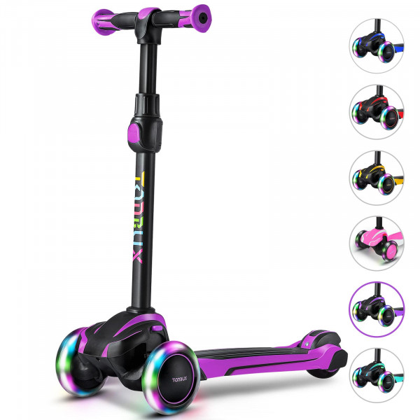 Scooter para niños de Tonbux para los 3-12 años, scooter para niños pequeños con 4 alturas ajustables, scooter de 3 ruedas, diseño de absorción de choque, esbelto para dirigir, equilibrar el scooter de entrenamiento para niños-Purple