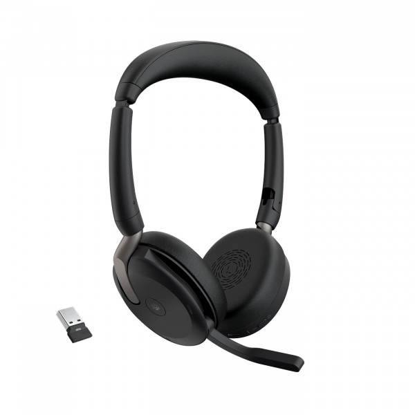 JABRA EVOLVE2 65 Auriculares estéreo inalámbricos Flex - Bluetooth, Clearvoice Technology y Hybrid ANC de canciones de ruido y híbrido - Certificado para equipos de Microsoft - Negro