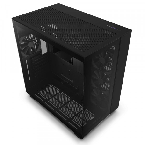 NZXT H9 Flow Dual Cambia ATX Mid-Tower PC Case de juegos-Panel superior perforado con flujo de aire alto-Paneles delanteros y laterales de vidrio templado-Soporte de radiador de 360 mm-Manejo de cables-Negro