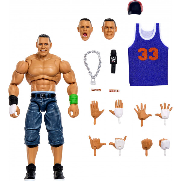Mattel WWE Ultimate Edition John Cena Figura y accesorios de acción de 6 pulgadas, más de 10 piezas incluyen cabezas y manos de intercambio (exclusivo de Amazon)