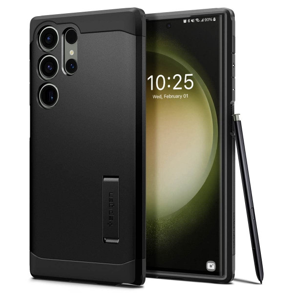 Armadura dura de Spigen diseñada para Galaxy S23 Ultra Case (2023) [Kickstand] [Protección de grado militar] - Negro