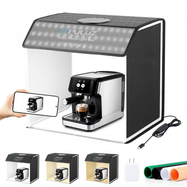 Puluz Portable Light Box Photography, 16 x12 x16 Professional 3200-6500K Caja fotográfica dimmable con 320 luces LED y 4 colores PVC de 4 colores para joyas y fotografía de productos pequeños