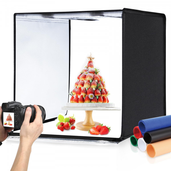 Puluz Light Box Photography, caja de luz de estudio de fotos grande de 24x24 pulgadas, fotomatón de fotografías de 120 LED profesionales con 120 luces LED y 6 fondos para joyas y alimentos Fotografía de productos de productos