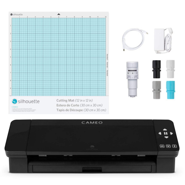 Silhouette Cameo 4 con Bluetooth, alfombra de corte 12x12, Autoblade 2, 100 Designs y Silhouette Studio Software - Black Edition