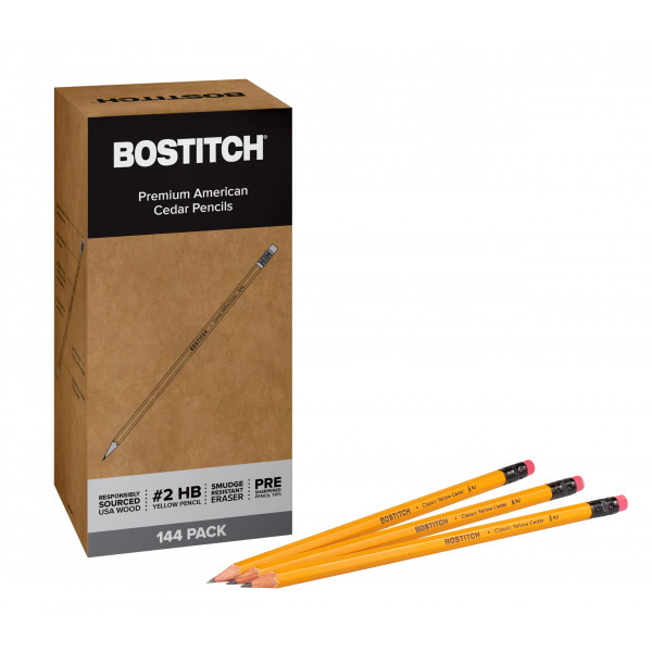 Bostitch Office Premium #2 Lápices, madera de cedro americano, pre-sharpened, grafito HB, paquete 144