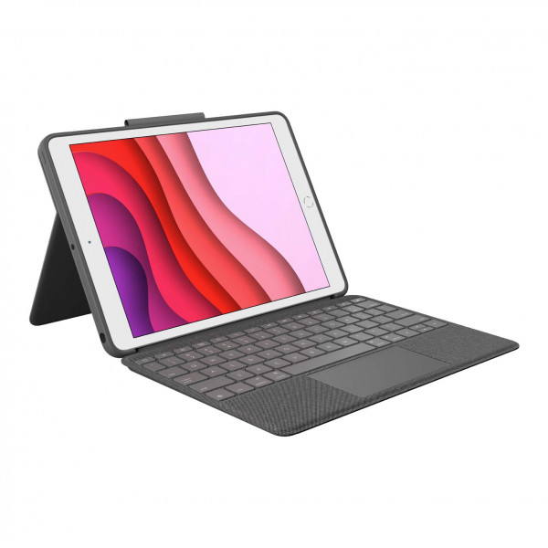 Logitech Combo Touch para la caja del teclado iPad (séptima, octava y novena generación) con trackpad, teclado inalámbrico, tecnología de conector inteligente - grafito