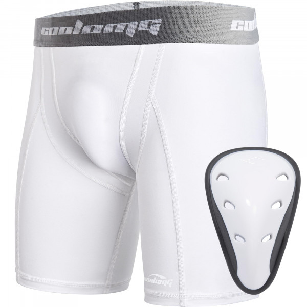 Pantalones cortos de compresión de la copa de niños de Coolomg Youth con ropa interior protectora de la copa protectora atlética para el fútbol de béisbol MMA White XL