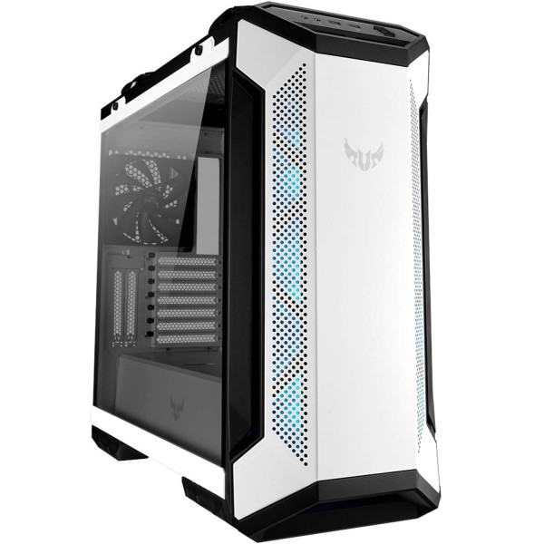 ASUS TUF Gaming GT501 White Edition Mid-Tower Computer Case para placas base de UPX con 2 x panel frontal USB 3.1, vidrio templado ahumado, construcción de acero y cuatro ventiladores de casos