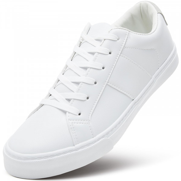 Zapatillas blancas de cuero sintética de Zgr Men, zapatos de tenis blanco bajo, zapatos casuales con cordones (blanco, US12)