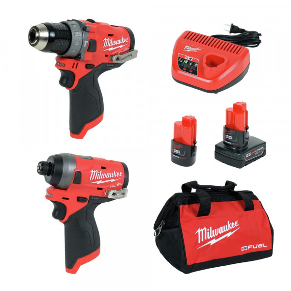 Milwaukee Electric Tools 2598-22 M12 Kit de combustible 2 PC Kit- 1/2 Taladro de martillo y 1/4 Impacto