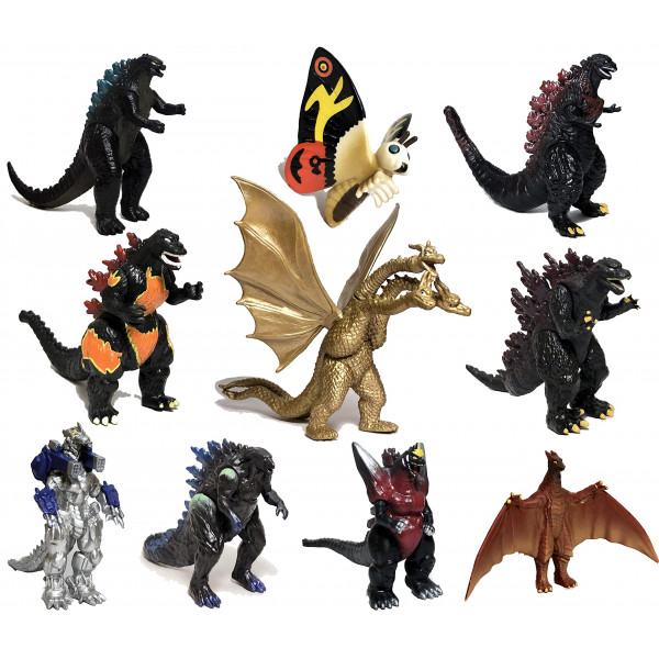 Juego de 10 juguetes Godzilla, figuras de acción conjunta móviles, Rey de los Monstruos vs Kong Mini Dinosaur Mothra Imelo Burning Heisei Mecha Ghidorah Playsets Plays Toppers de pastel de cumpleaños para niños Pack