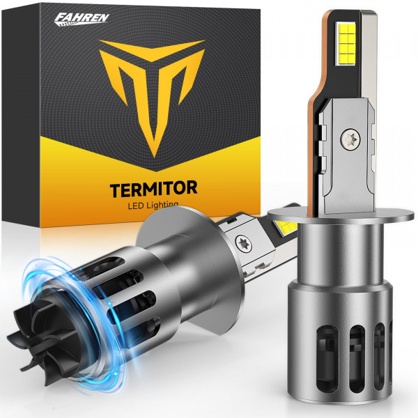 Bombillas H1 actualizadas por termitor, 30,000lm 800% de brillo con 16 chips CSP, tamaño de halógeno real 1: 1, 6500k blanco, bombillas de niebla listas para canbus, paquete de 2