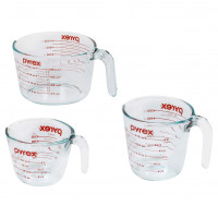 Pyrex Essentials (3 paquetes) Conjuntos de tazas de medición de vidrio, (1, 2 y 4 taza) tazas de medición para preparar, hornear y cocinar, horno precalentado, lavavajillas, congelador y microondas seguro