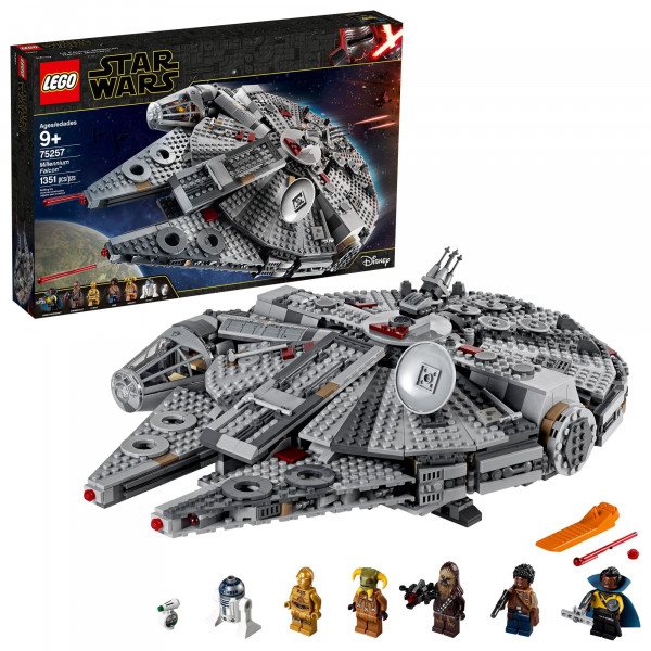 LEGO Star Wars Millennium Falcon 75257 Conjunto de edificios: modelo de nave espacial con finias, Chewbacca, Lando Calrissian, Boolio, C-3PO, R2-D2 y D-O, The Rise of Skywalker Movie Collection