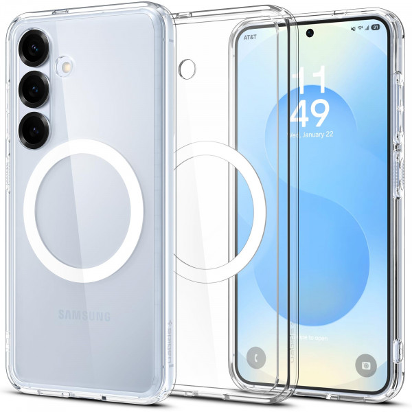 Spigen Ultra Hybrid MagFit diseñado para Galaxy S25 Case [QI2 Certified/Magnet para Galaxy] (2025) - Cristal Clear