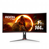 AOC CU34G2X 34 Monitor de juego inmersivo sin marco curvo 34, QHD Ultrawide QHD 3440x1440, panel VA, 1MS 144Hz sincronización adaptativa, ajustable de altura, píxeles muertos de 3 años, negro/rojo