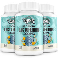 Lactoferrina liposomal 1000 mg - Absorción más alta - para la absorción de hierro y la función inmune suplementos de lactoferrina para adultos, 60 gimnasio (3 botellas)