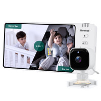 Cámara de automóviles para bebés inalámbricos de Babelio con batería de 8 h, monitor de bebé de doble uso de automóvil 2 en 1, visión nocturna, vista transparente HD de 5 , lente ancha de 150 °, 360 ° rotativo, fácil instalación, monitor blanco