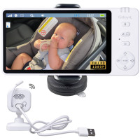 GDOYRL Cámara de automóvil de bebé inalámbrico con IPS HD 1080p de 5 pulgadas, Monitor de asiento trasero giratorio de 360 ° con alimentación USB (1000 pies) Modo de visión nocturna y VOX manual, pantalla HD para el asiento trasero del automóvil, el hogar