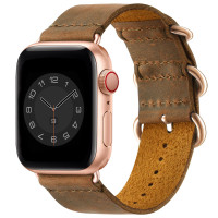 Bandas de cuero vintage compatibles con la banda Apple Watch 38 mm 44 mm 42 mm 44 mm, correa retro de cuero genuino compatible para hombres series iWatch Series5 4/3/2/1 (conector marrón+rosagold, 38 mm 40 mm)