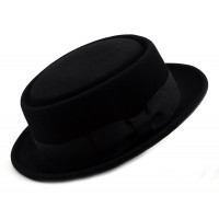 Nyfashion101 Mens de lana aplastable Sombrero de cerdo de cerdo con pluma HE09 BK-L/XL Negro