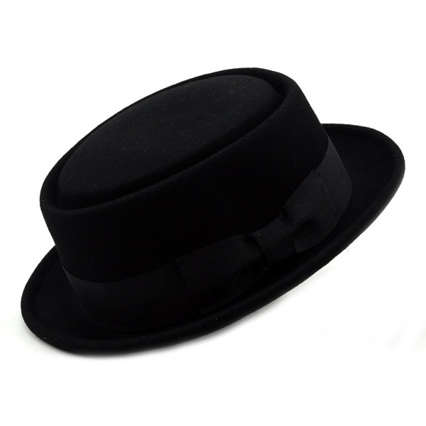 Nyfashion101 Mens de lana aplastable Sombrero de cerdo de cerdo con pluma HE09 BK-L/XL Negro