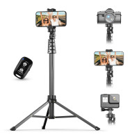 Ubeesize de 62 trípode de teléfono y selfie Stick, trípodes de cámara se encuentran con un soporte de teléfono y remoto inalámbrico, compatible con teléfono Android para iPhone, perfecto para selfies/grabación de video/transmisión en vivo negra