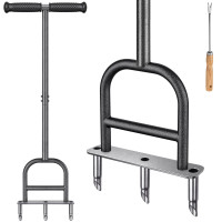 Airator de Cuting de césped de Dolibest, aireador manual de césped, 3 aireador de acero inoxidable de acero con agarre de goma suave, herramienta manual de aire de aire de hierba y limpieza pre-ensamblado para mejorar la salud del césped